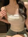 DAZY 여성 대비 컬러 패치워크 레이스 리본 레이서백 캐미솔