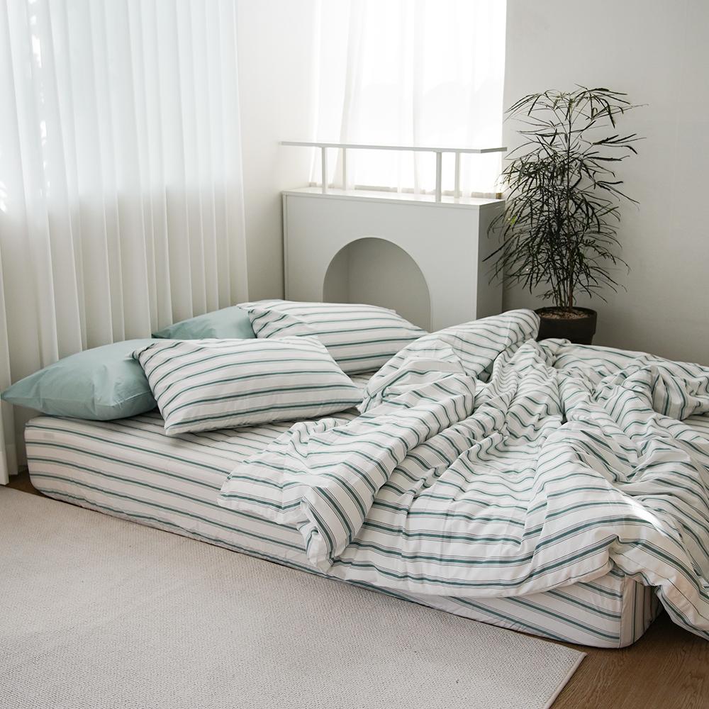 그린 스트라이프 베개커버