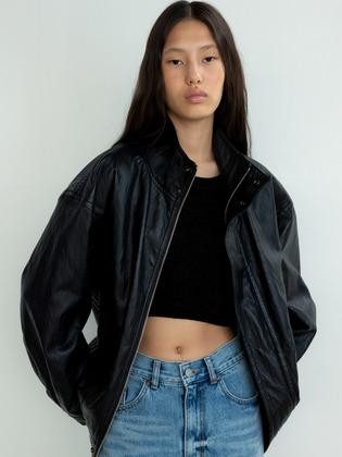 [단독] High neck leather jumper (ash black)