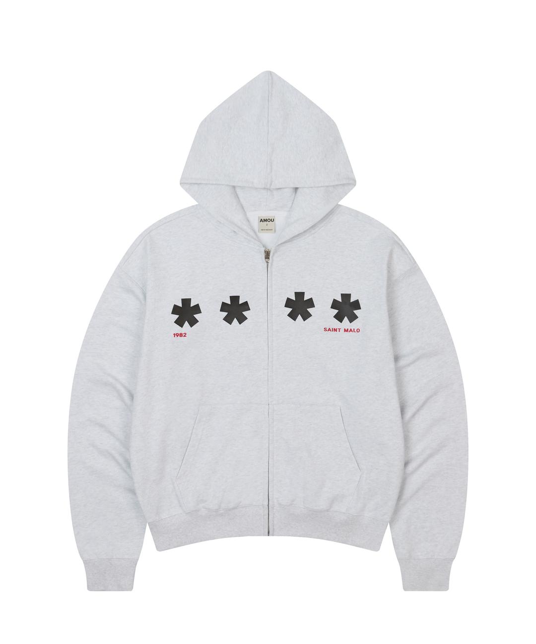 Square Star Hoodie Zip up WHITE MELANGE