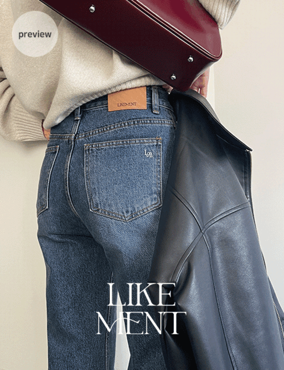 [LIKEMENT] 누엘 프리미엄 콘 다크중청 자수 세미 부츠컷 데님 (PT)