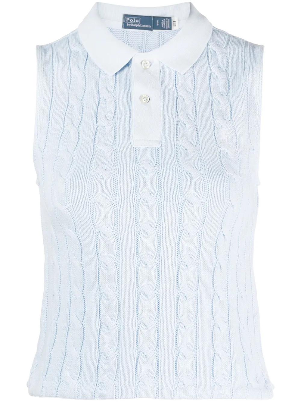 Polo Ralph Lauren Polo Pony cable-knit Polo Top | Blue | FARFETCH HK