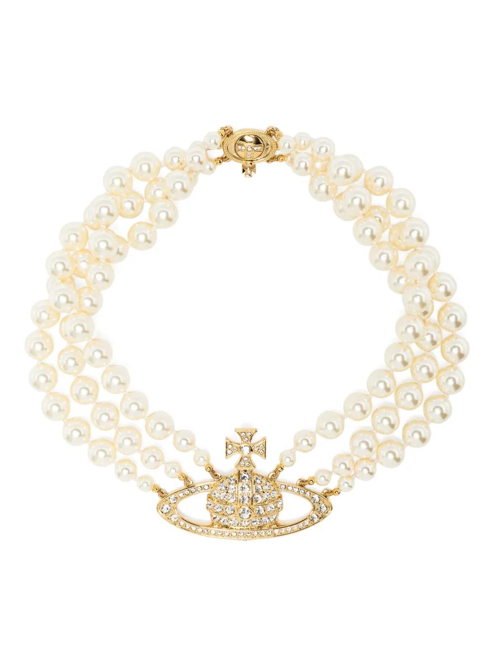 Vivienne Westwood 쓰리 로우 바스 릴리프 초커 네크리스 | 뉴트럴 | FARFETCH KR