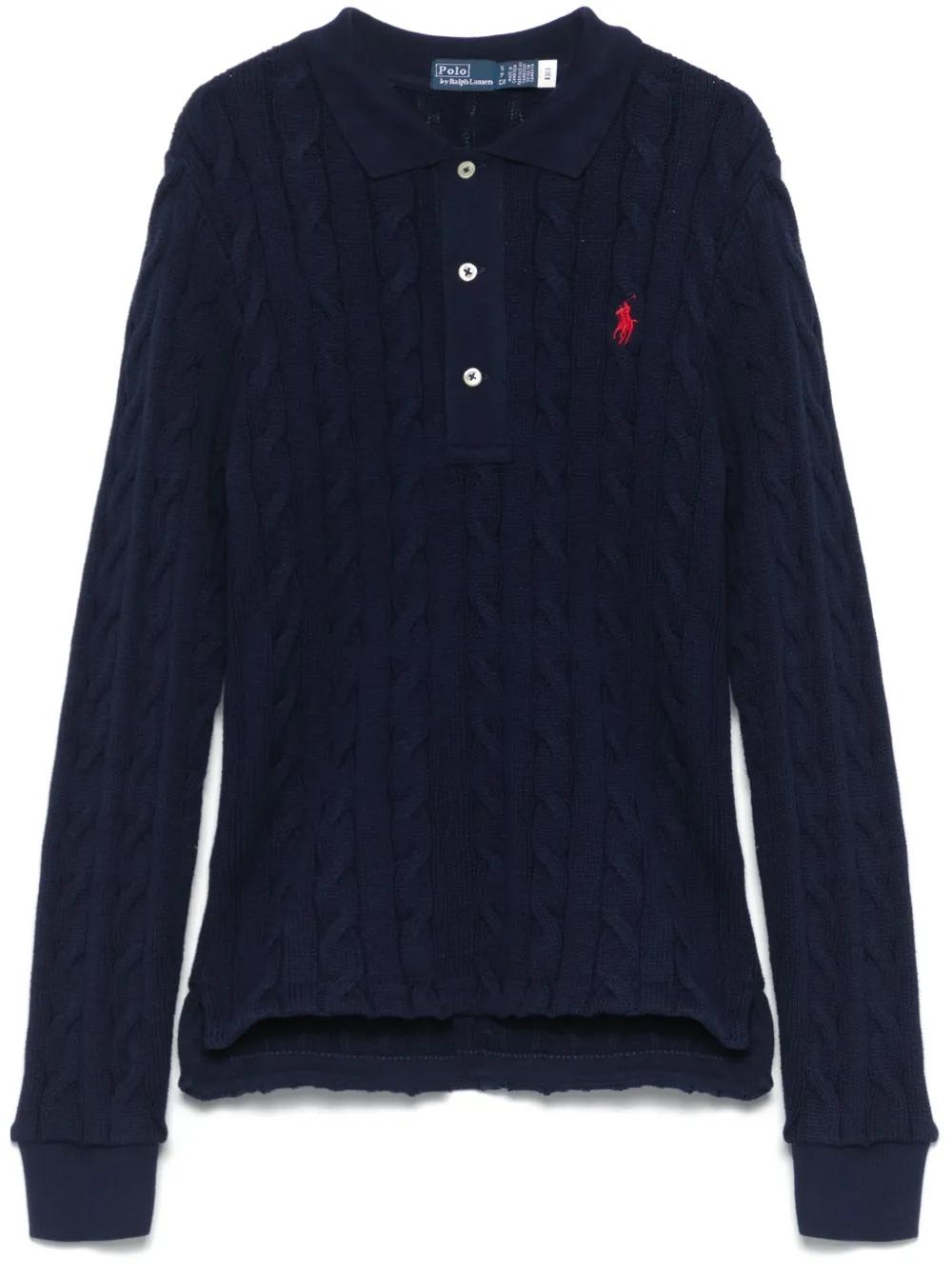 Polo Ralph Lauren cable-knit Cotton Polo Shirt | Blue | FARFETCH HK