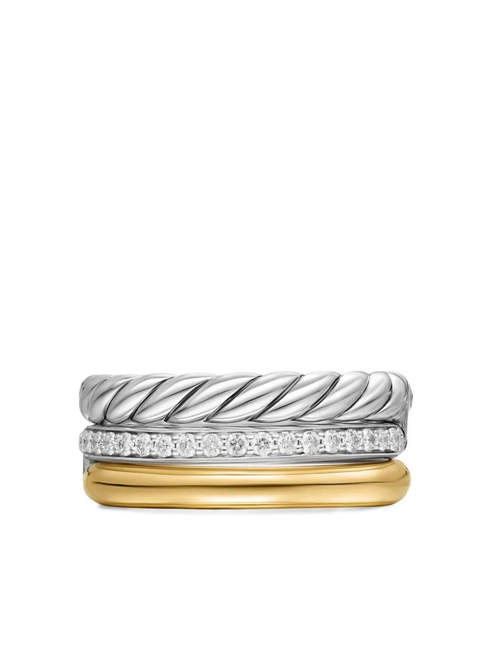 David Yurman 18K Yellow Gold And Sterling Silver DY Mercer® Three Row Diamond Ring | Silver | FARFETCH HK