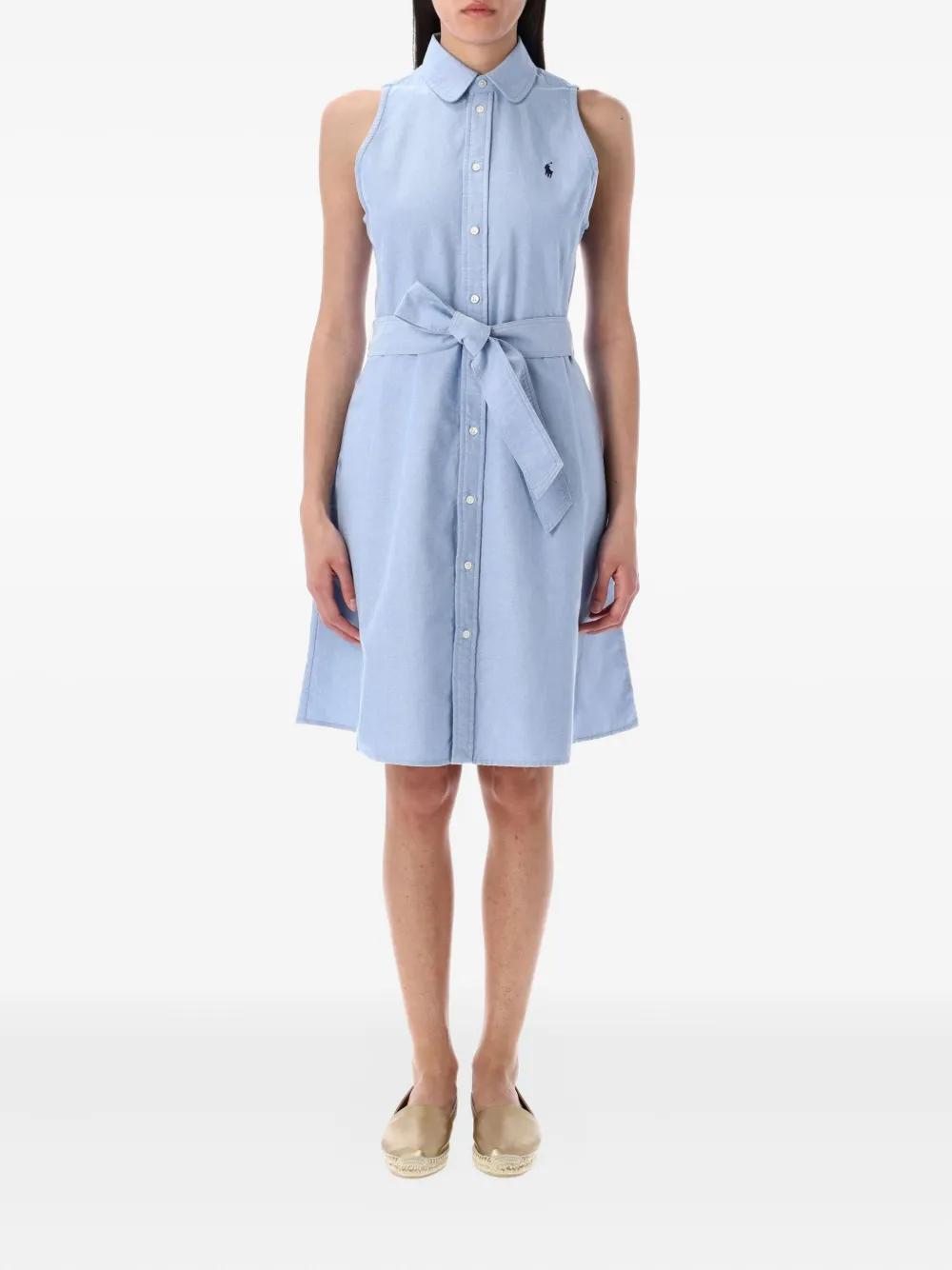Polo Ralph Lauren Sleeveless Belted Shirt Dress | Blue | FARFETCH HK