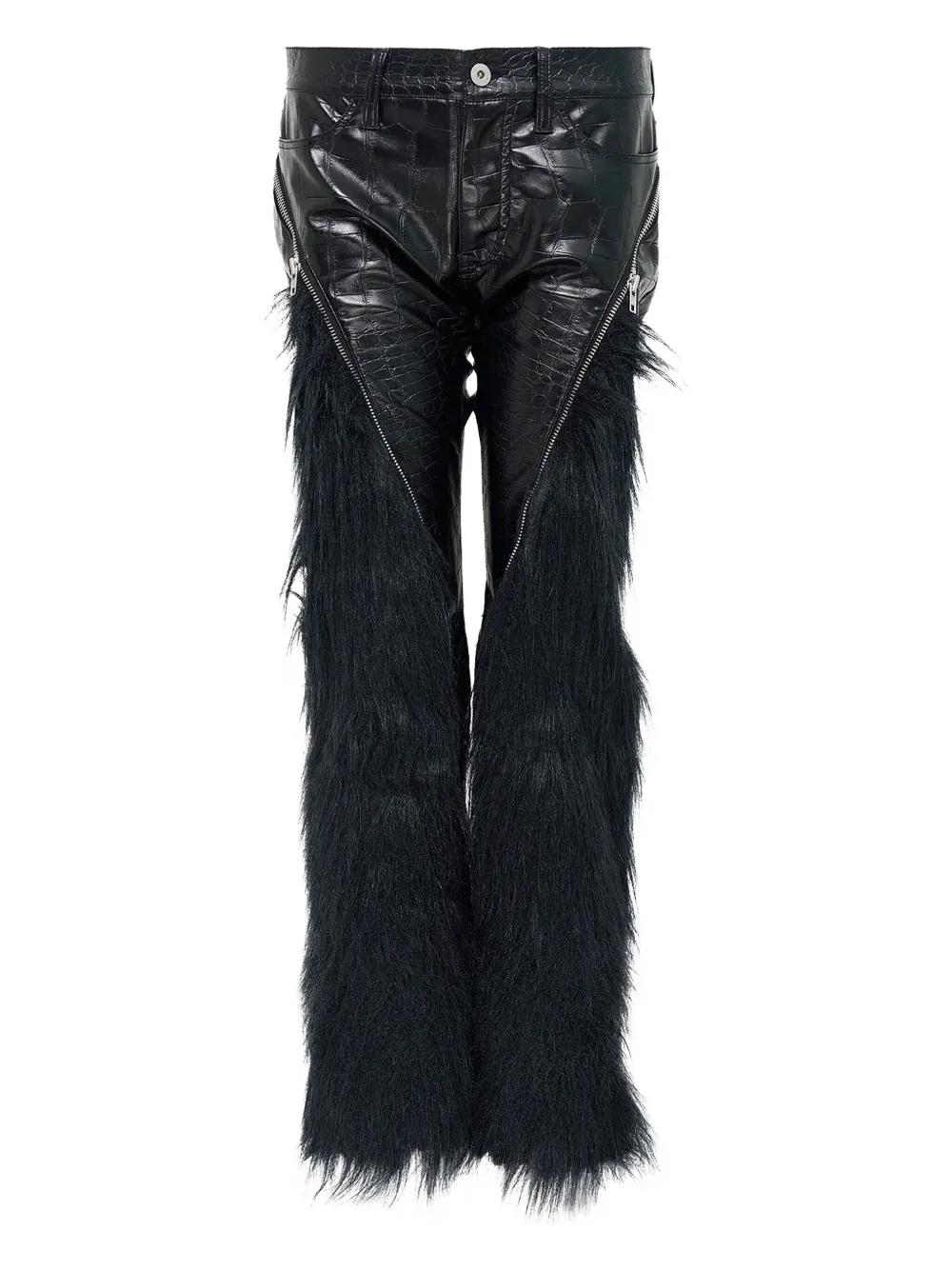 Junya Watanabe 크로커다일 이펙트 퍼 트리밍 팬츠 | 블랙 | FARFETCH KR