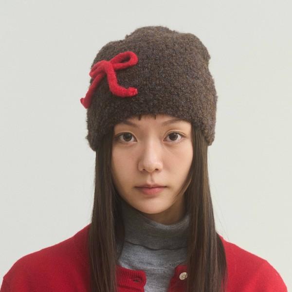 Ribbon Lettering beanie - Brown