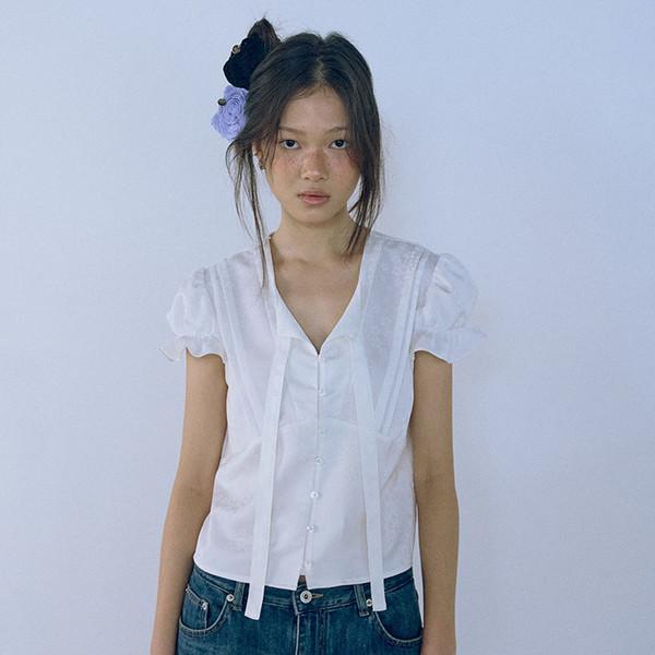 Pearl Garden Tie Blouse_White