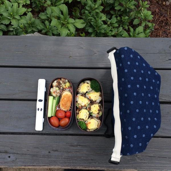 도트 데님 런치백