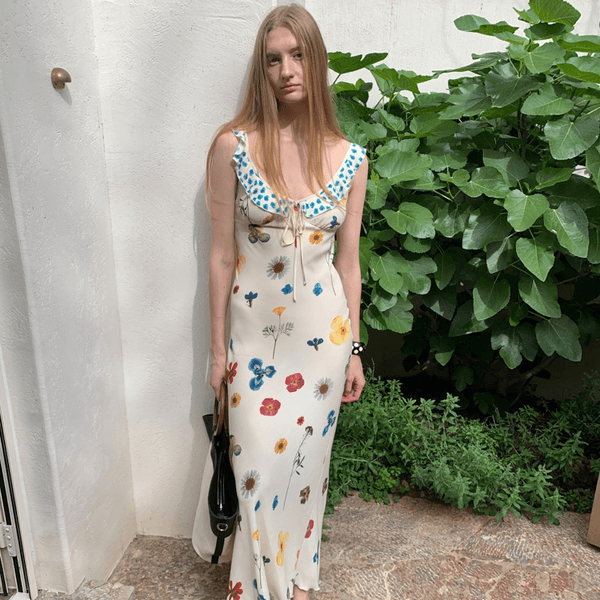 Blue Ribbon Broken Flowers Twisted Long / Short Dress & Scarf