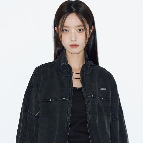 오버핏 스탠드 집업 재킷 [워시드 그레이]