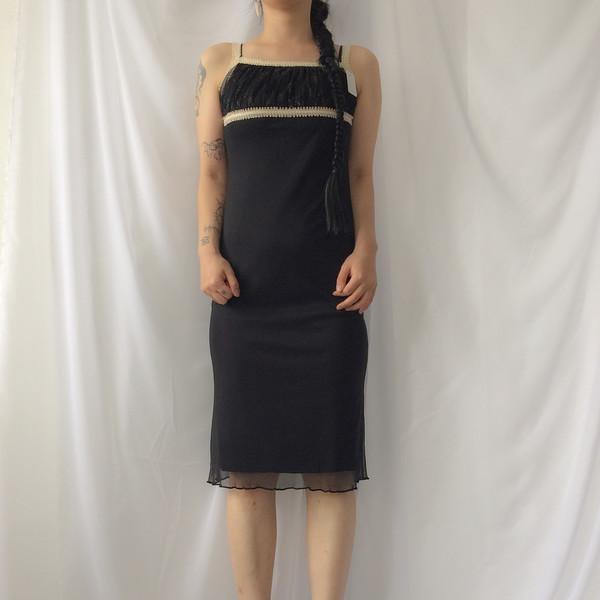 Crochet trimming shirring point sleeveless onepiece