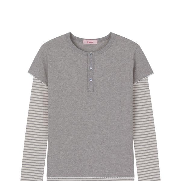 LACE TRIMMING LAYERD LONG SLEEVE_MELANGE GREY