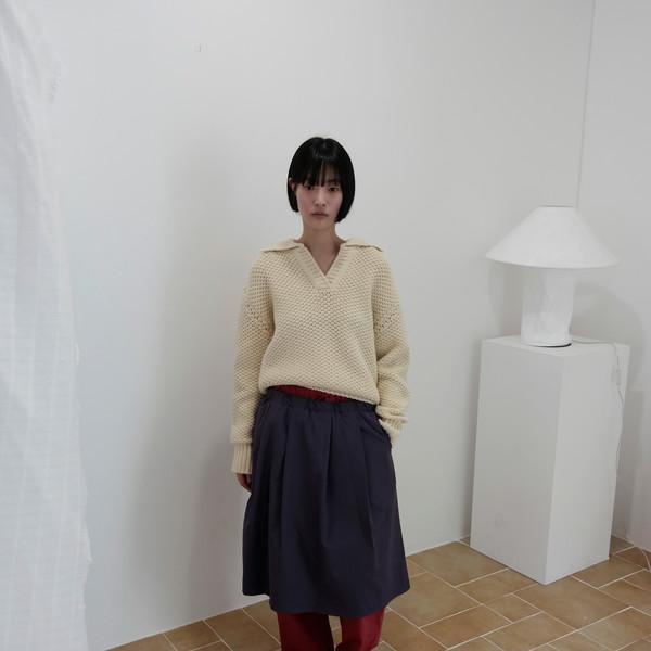 v-neck waffle knit_ivory