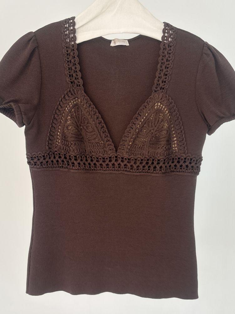 VALENTINO Vintage Brown Knit Top with Crochet Detail : BEAUoui