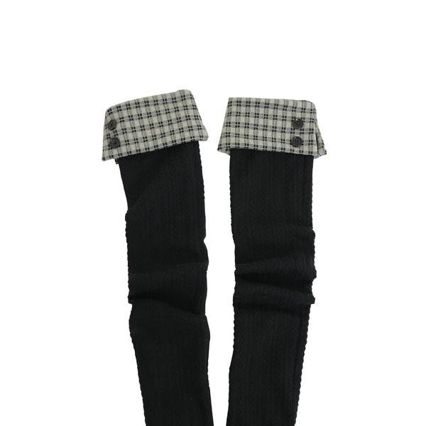 (2nd reorder)check button kneesocks / black