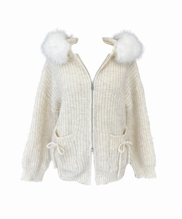 Coco 퍼 후드 가디건 집업 (2colors)