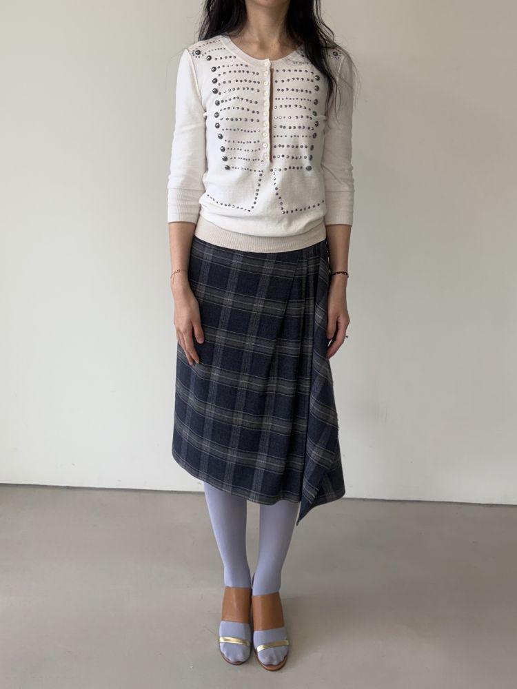 MAX MARA Wool Check Wrap Skirt : BEAUoui