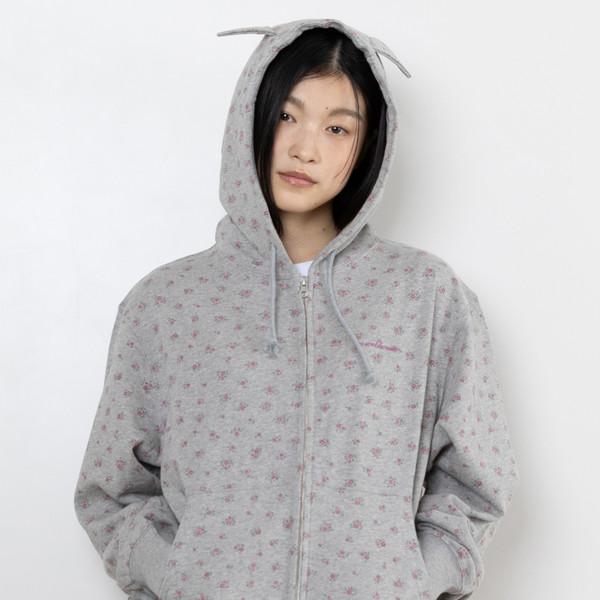 Heart Logo Kitty Hoodie Zip-up - Grey