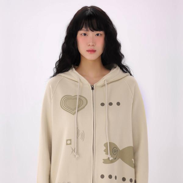 Wool Frayed Hoodie Zip-up (Ivory)