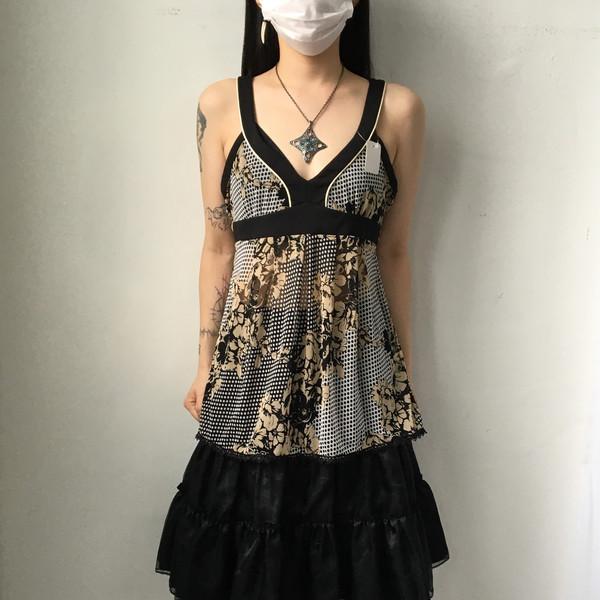 Dot flower pattern point sleeveless