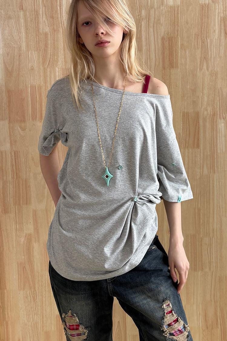 BUTTON T-SHIRT / melange grey : HERETIC 헤레틱