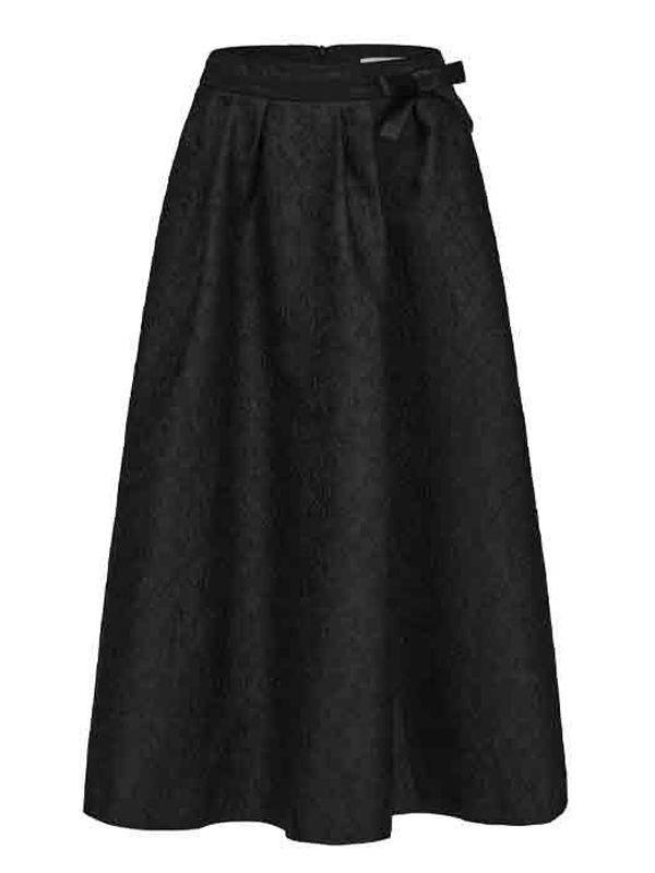 자카드 플레어 미디 스커트