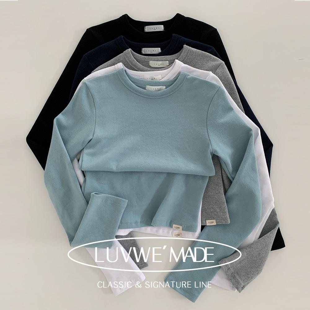 키키러브 5천장돌파🔥[MADE/피치/숏,롱] 프로즌 탄탄 스판 베이직 슬림핏 라운드 무지 이너 긴팔 티셔츠 (5color) LUVWE' made