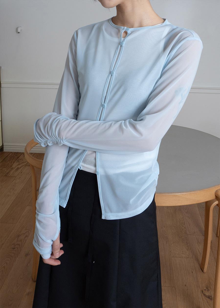 우화 WRINKLE MESH CARDIGAN BLUE