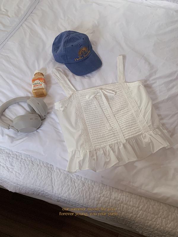 유리에 쥬드 핀턱 나시 bl (리본/나시블라우스/프릴/여름신상/피크닉룩/여행룩/데이트룩/데일리/러블리)