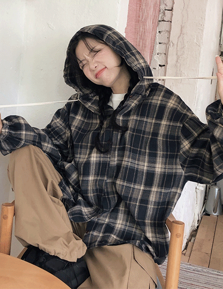 빈블 로셔드체크후드셔츠