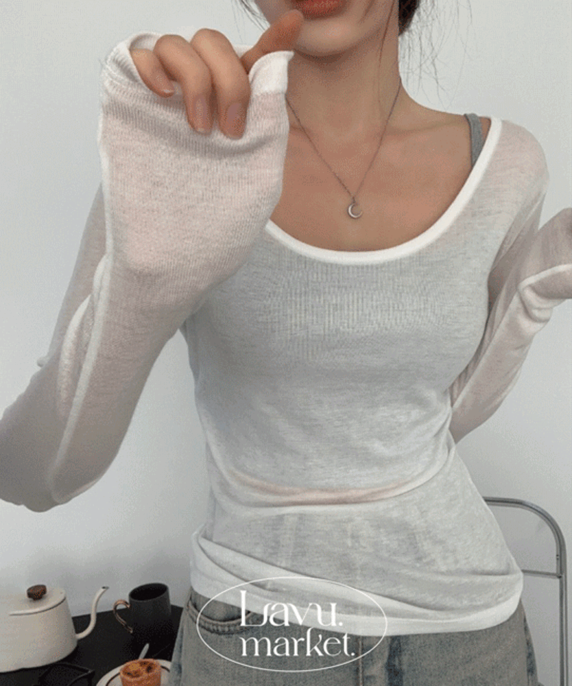 라뷰마켓 3가지 넥라인! 레이어드 사워크림 시스루 텐셀 딥 라운드넥 유넥 반팔티 긴팔티 4color [레이어드긴팔/텐셀반팔/개미허리/시스루긴팔티/이너긴팔/텐셀긴팔/레이어드티]