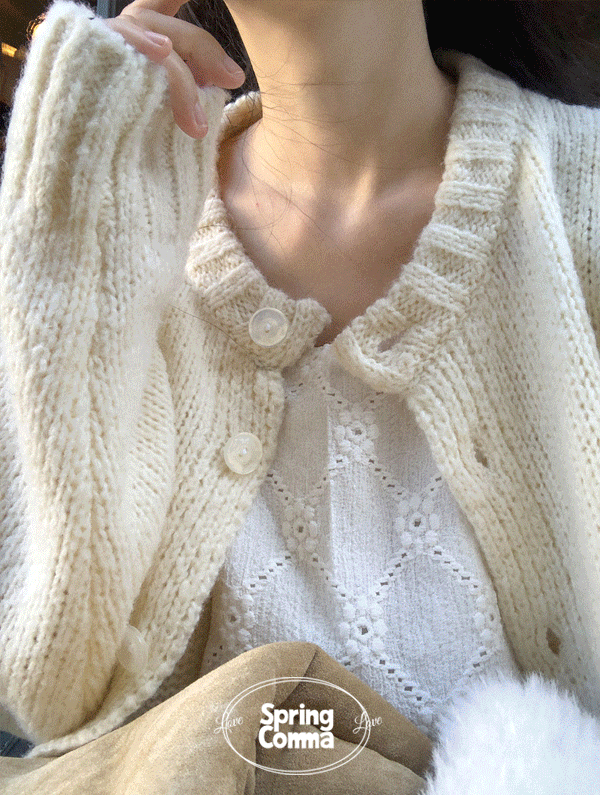 스프링콤마 [당일/울24%/무배/MADE/국내] 머핀 라운드루즈핏울니트가디건-아이보리 (단독주문만 당일 출고 가능!)