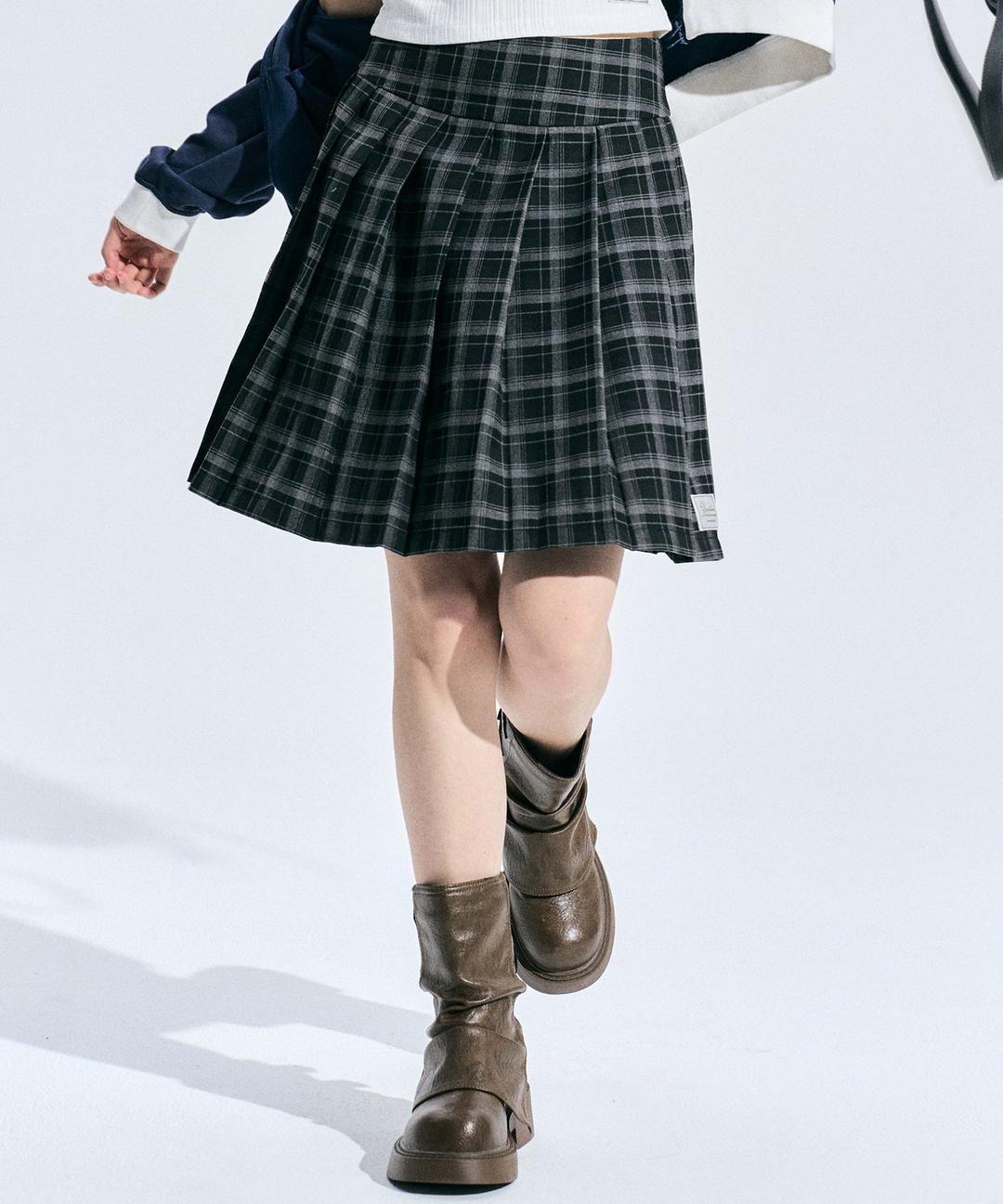 제로플래닛 에린 체크 플리츠 스커트 [CHARCOAL]