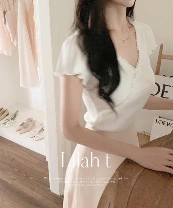 퍼빗 [발렛무드🩰] 라일라 프릴 여리브이 캡소매 t - 4color