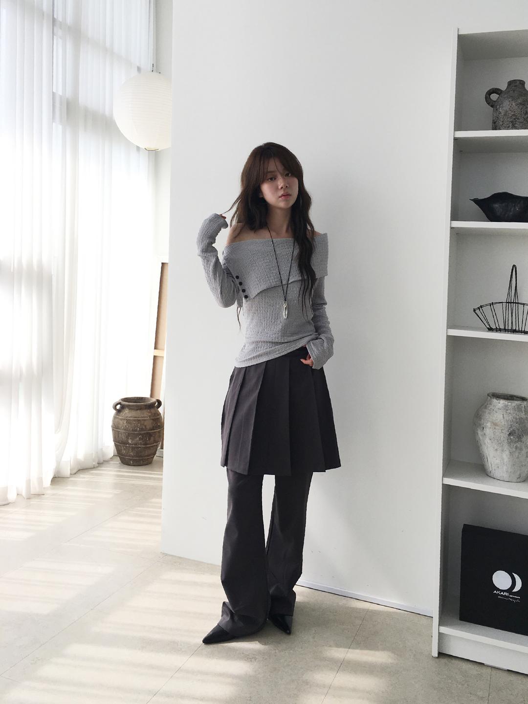 노비야카 [차콜당일출고] Slit pintuck pleated skirt pt (charcoal, black)