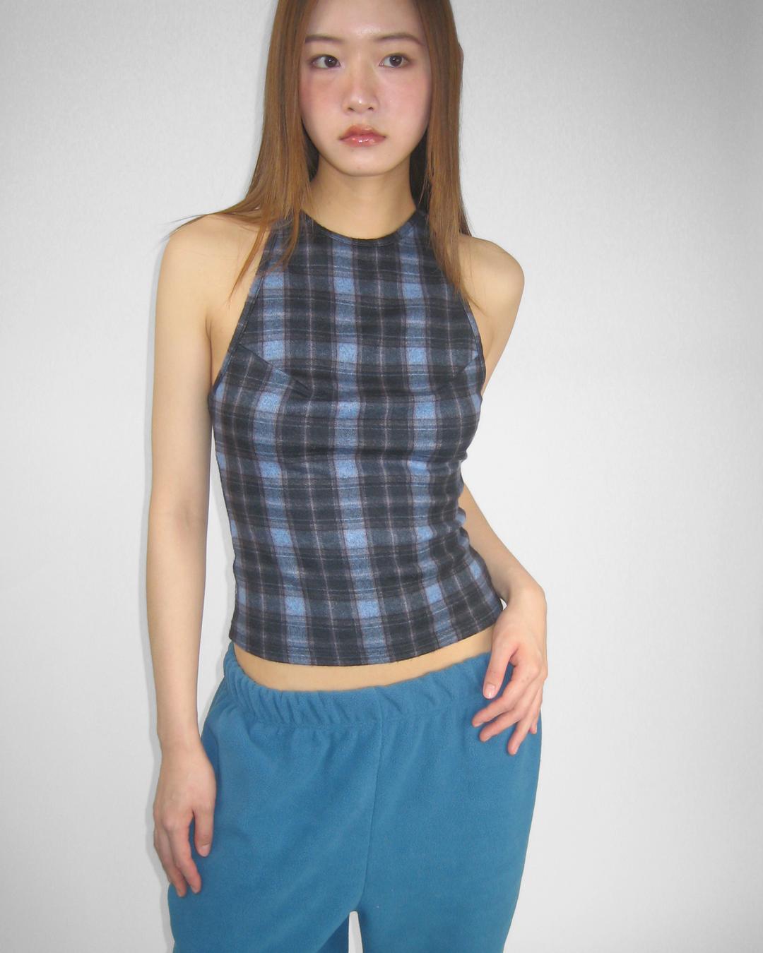 누플로 프리즈 체크 홀터 슬리브리스