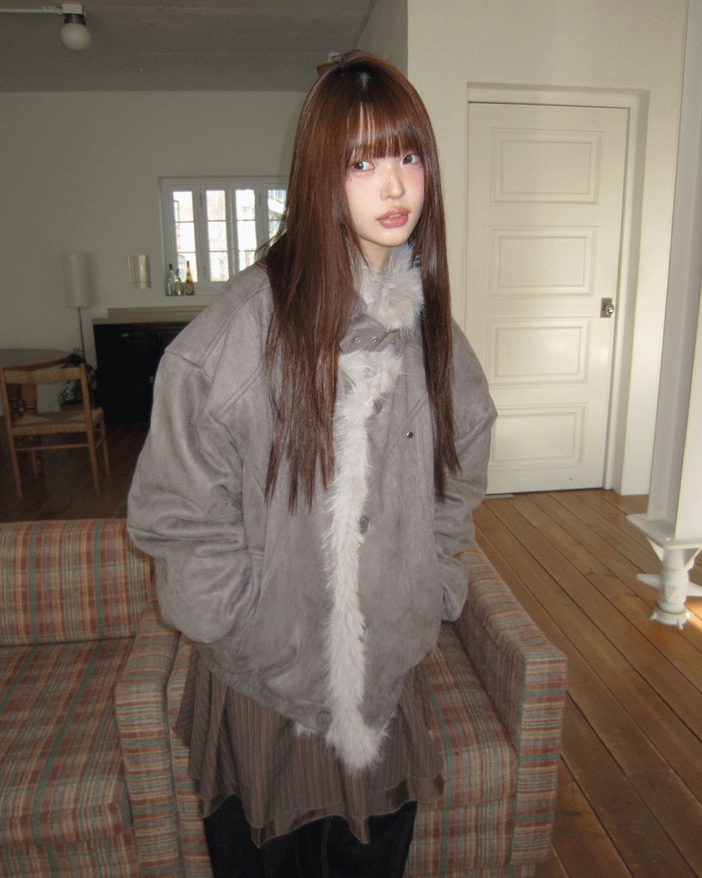 원더원더 [누빔안감🌡️] 드엔 하이넥 누빔 퍼 스웨이드 무스탕 점퍼