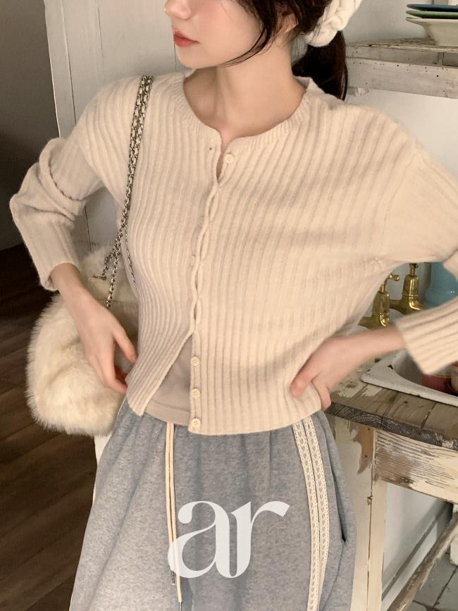 아뜨랑스 (여리핏/뽀용컬러감♥) 디벨 세미 크롭 골지 가디건 cd3560