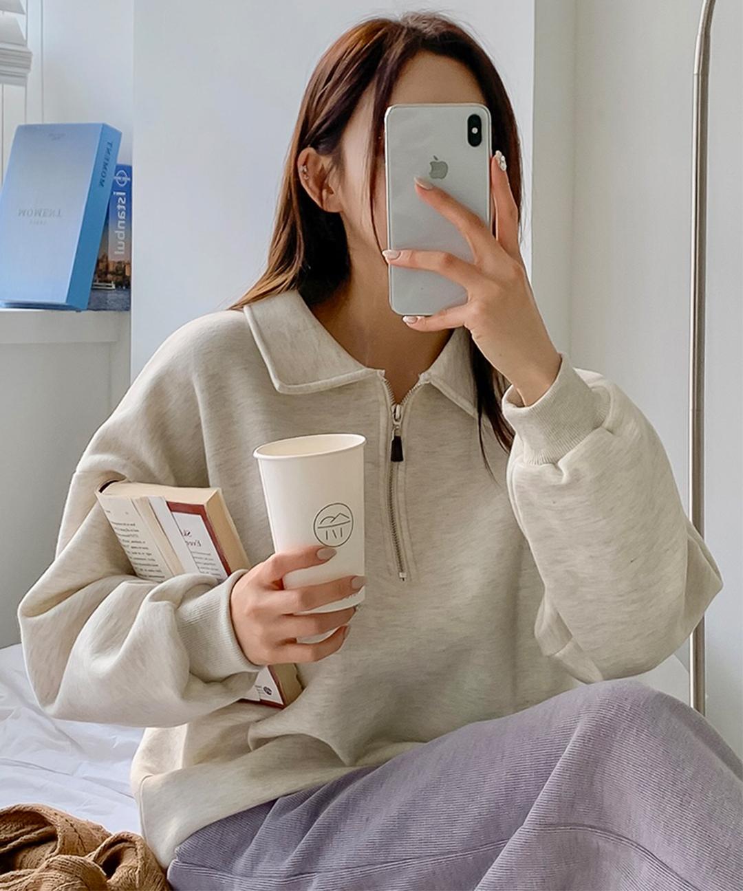 콩닥 [MADE/BEST🏆8,000장돌파]반집업맨투맨 카라 오버핏 루즈핏 가을 겨울 맨투맨 데일리 꾸안꾸 기모 하프집업 국내자체제작