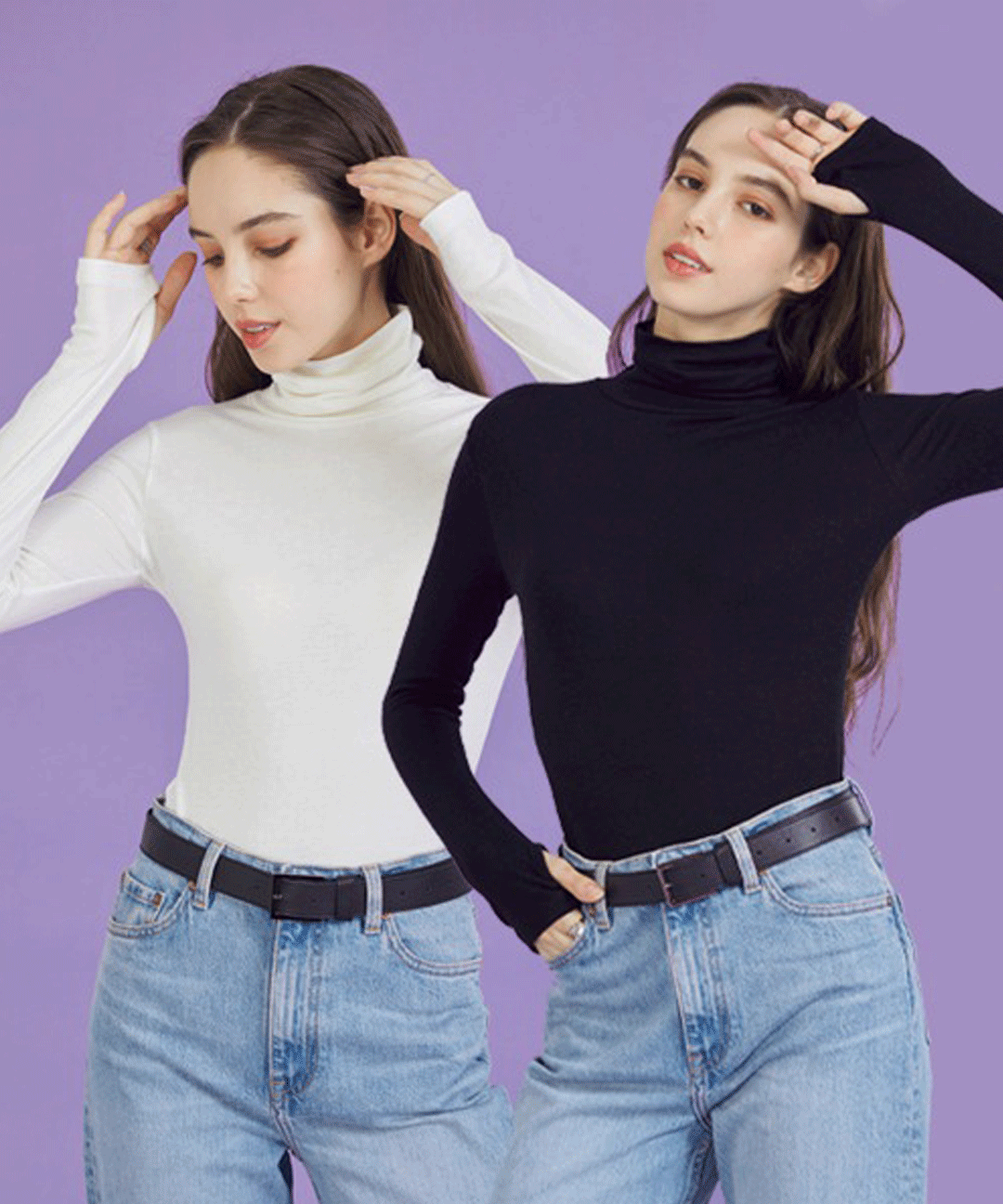 콜릿 ★1+1특가★워머 니트 목폴라 롱슬리브 긴팔 목티 (화이트&블랙) 핸드워머 이너