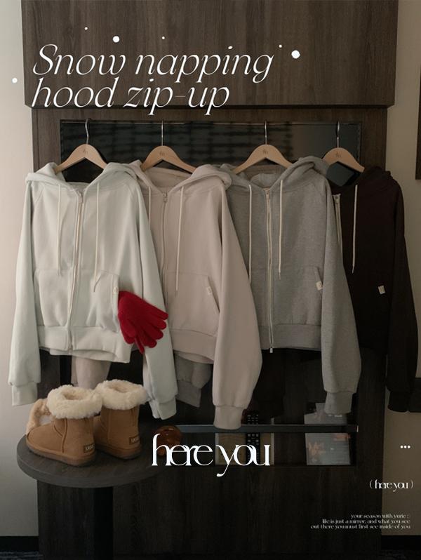 유리에 [here you] 스노우 양기모 후드집업 - 5color (투웨이/트레이닝세트/셋업/후드점퍼/기모후드집업/겨울아우터)
