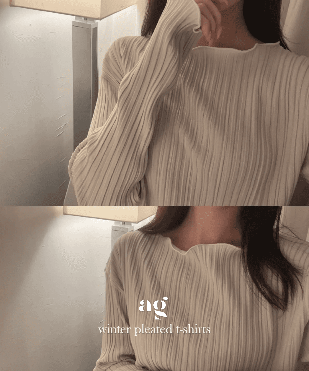 에어글로시 [고급여리🤍] 겨울 입술넥 물결 플리츠 긴팔 블라우스 티셔츠 3color