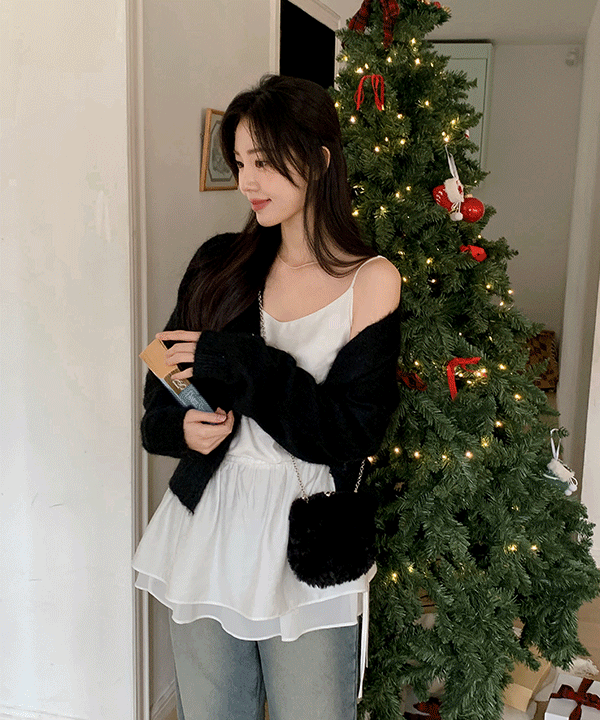 쇼퍼랜드 [단독][MADE][자체제작][고퀄리티][국내 생산]하얀 실키 레이어드 쉬폰 플레어 미니 레이어드 나시 블라우스 원피스