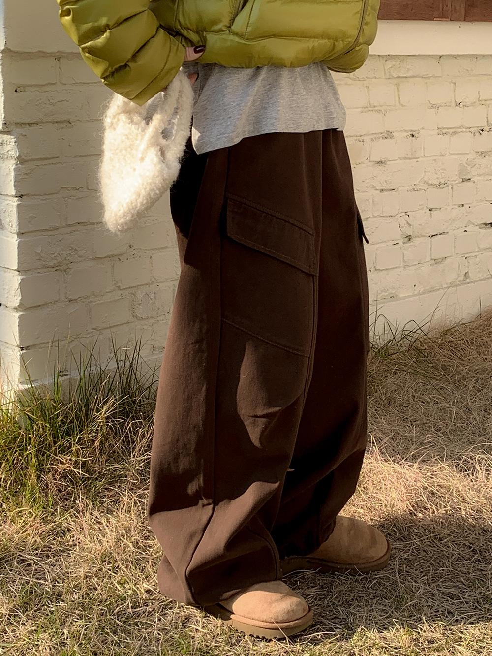 프렌치오브 [🔥기모/핏조절O]로이스 카고 와이드 밴딩 기모 팬츠 (4color