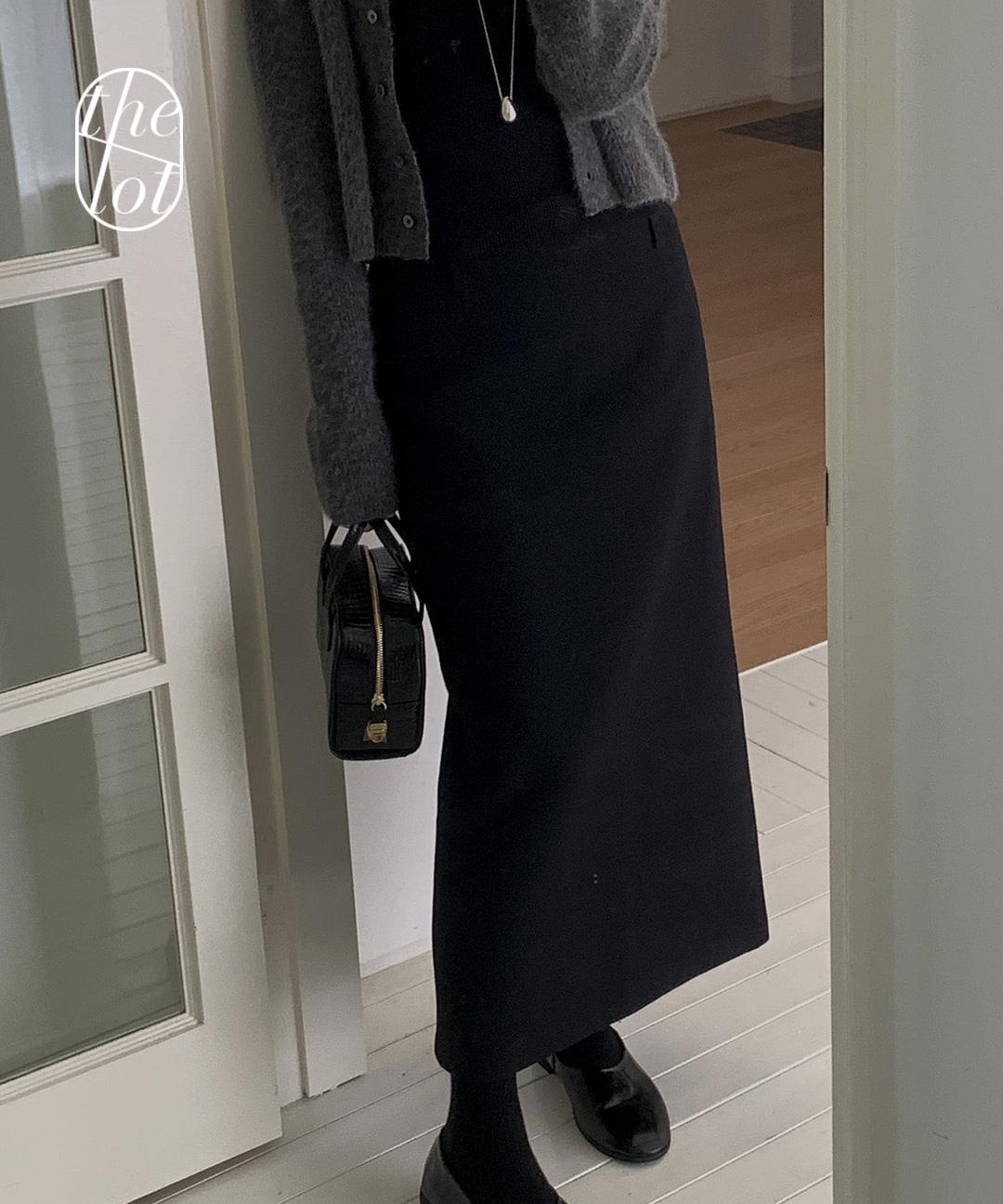 더롯 (일부당일) [miel] 미엘 로엠 뒤트임 울 맥시 스커트 (2color) 치마/롱스커트/하객룩/데이트룩/출근룩/겨울신상