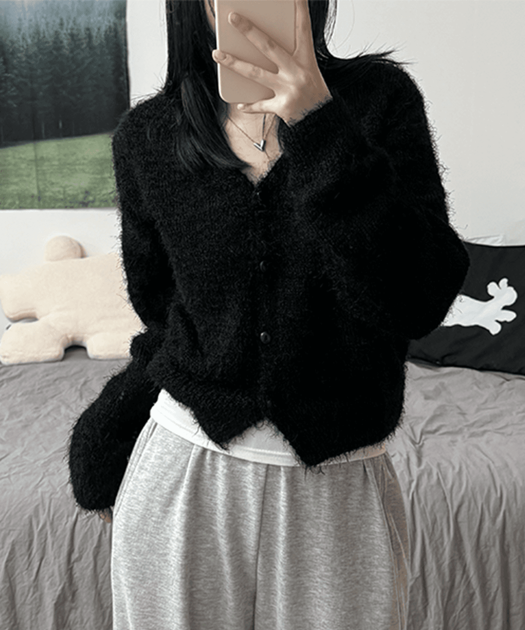 새벽 Angora Knitwear V-neck Cd 앙고라 니트 브이넥 가디건