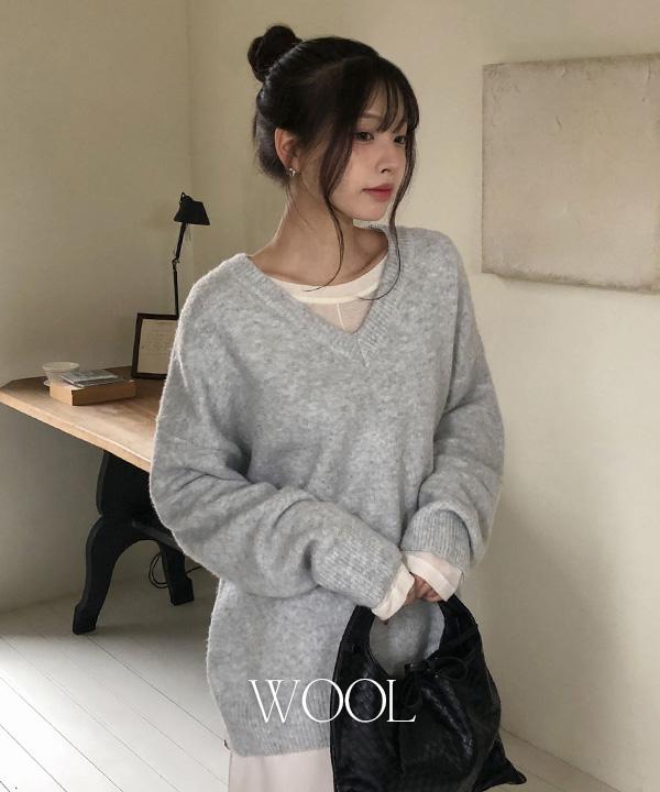 모어라운드 페리크 루즈핏 브이넥 울 니트 -7color (겨울니트/브이넥니트/루즈핏니트/오버핏니트/레이어드/데일리룩)