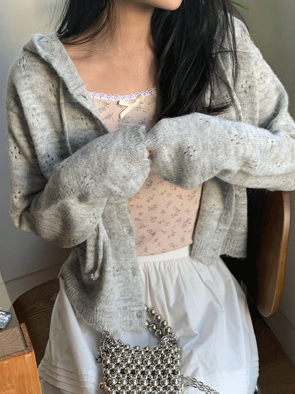 나이니 [당일발송/인기재진행] 아로나 여리핏 펀칭 후드 니트 가디건